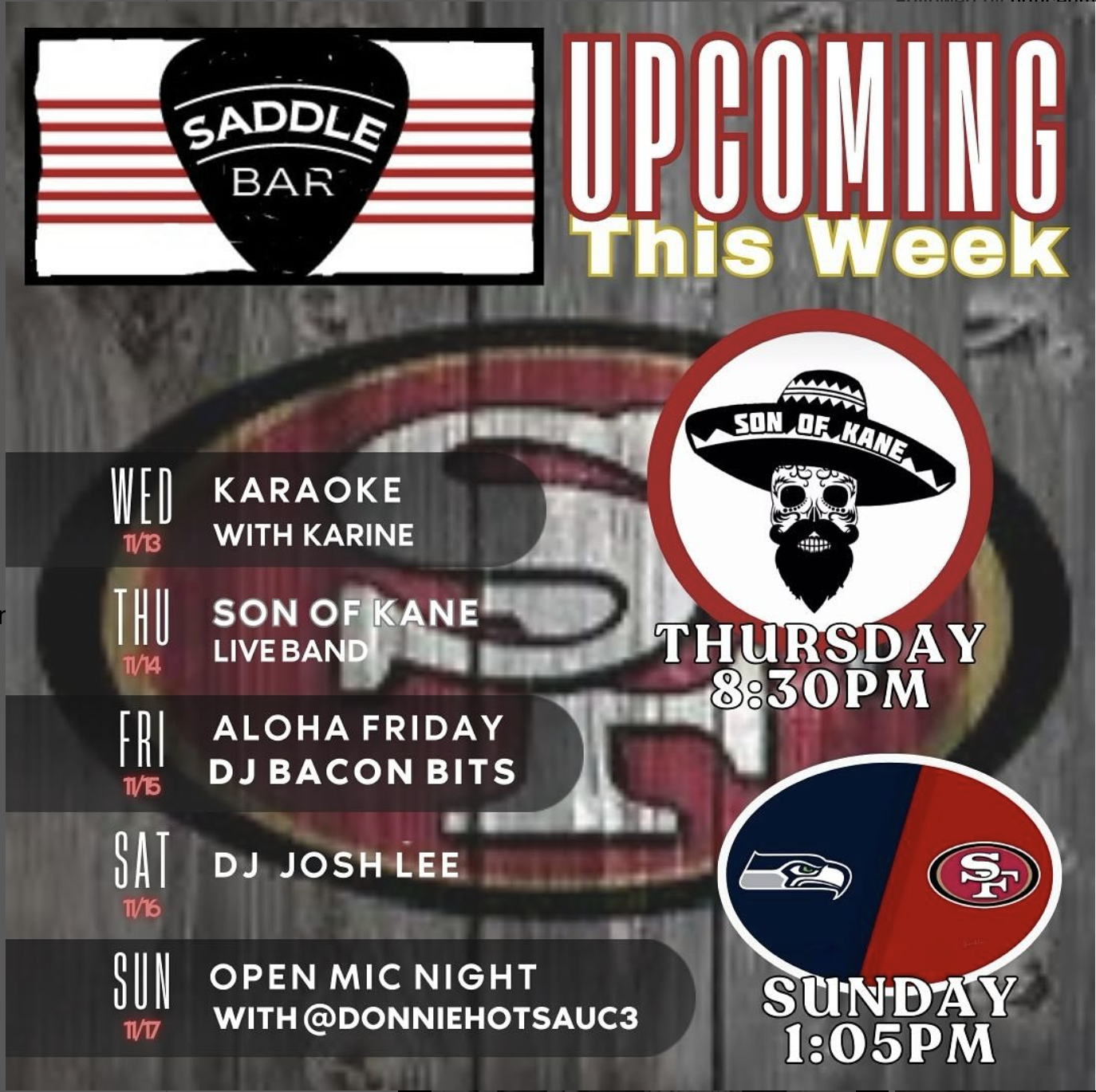 Events this week at The Saddle Bar!